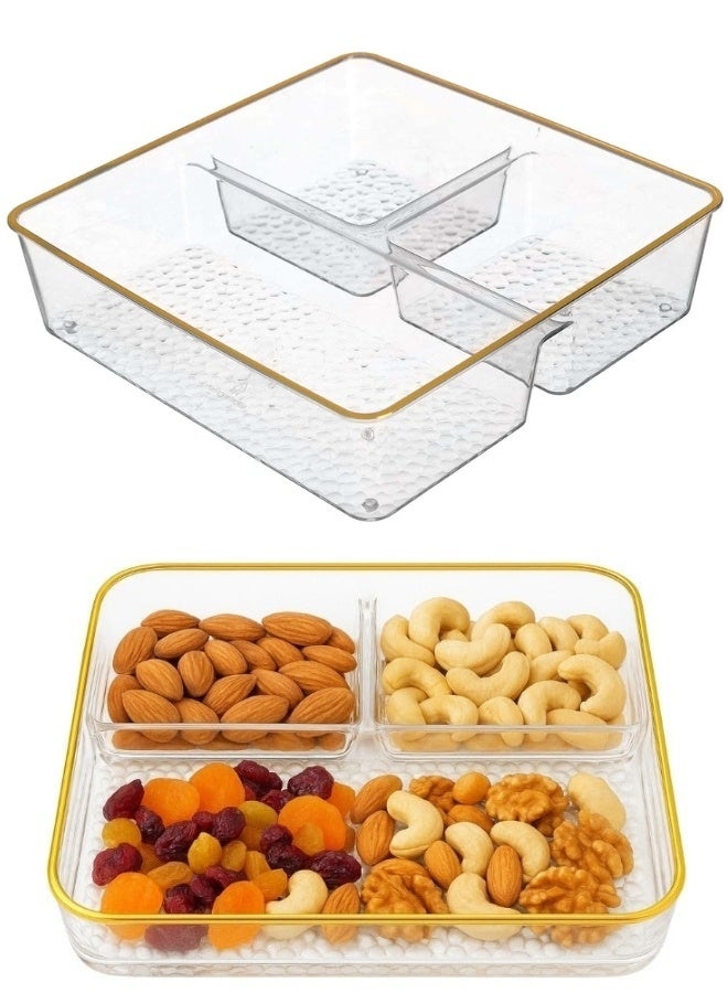 Premium Clear Acrylic Serving 3 Tray Set with Compartments for Fruits, Nuts & Snacks – Multi-Section Organizer with Elegant Gold Rim for Parties & Home Serving - Image 3