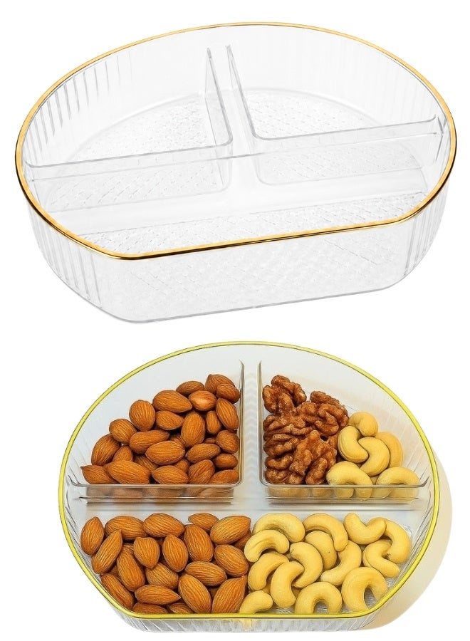 Premium Clear Acrylic Serving 3 Tray Set with Compartments for Fruits, Nuts & Snacks – Multi-Section Organizer with Elegant Gold Rim for Parties & Home Serving - Image 2