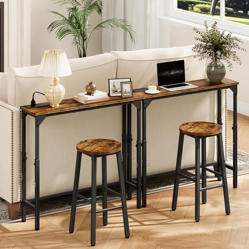 CHOEZON Narrow Console Table with Adjustable Height(21.1"-29.9"), Behind Couch Table, Entryway Table with Power Outlet, Narrow Sofa Table, for Entryway, Living Room, Rustic Brown and Black TXG10UBF - Image 5