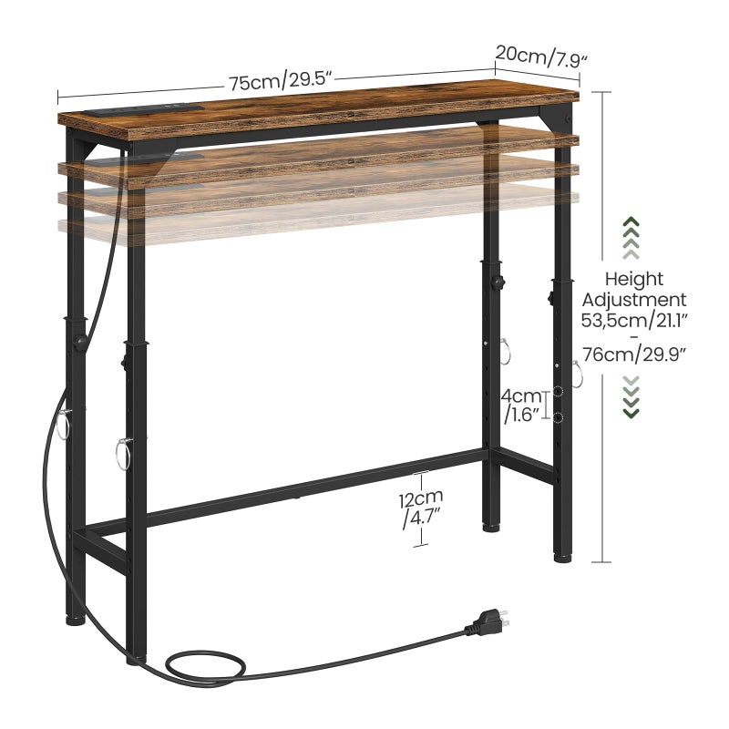 CHOEZON Narrow Console Table with Adjustable Height(21.1"-29.9"), Behind Couch Table, Entryway Table with Power Outlet, Narrow Sofa Table, for Entryway, Living Room, Rustic Brown and Black TXG10UBF - Image 3