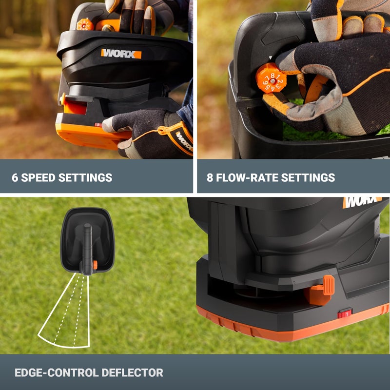 WORX 20V Cordless Seed Spreader 6-Speeds 5-Ft. Max Distance, Fertilizer Spreaders 8 Flow-Rate Settings, Broadcast Spreader Easier Than Hand Spreaders for Lawns WG869.9 â€“ Tool Only - Image 4