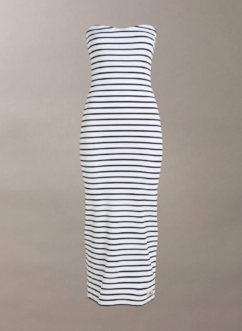 كالفن كلاين جينز فستان بدون حمالات من القطن بتصميم مضلع - Image 4