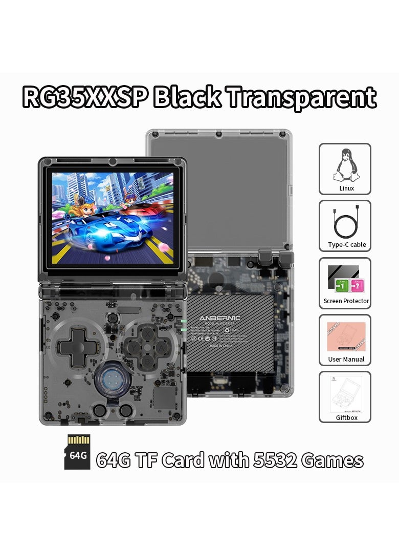 RG35XXSP Retro Flip Handheld Game Console, 3.5-inch IPS Screen, Linux H700 Video Game Player, Support Streaming WIFI Bluetooth (Transparent Black, 64G) - pzsku/Z1E04E53E2CE4E55D66AEZ/45/_/1730099045/090b255b-4c47-4c5d-a015-28b0be2e73e4