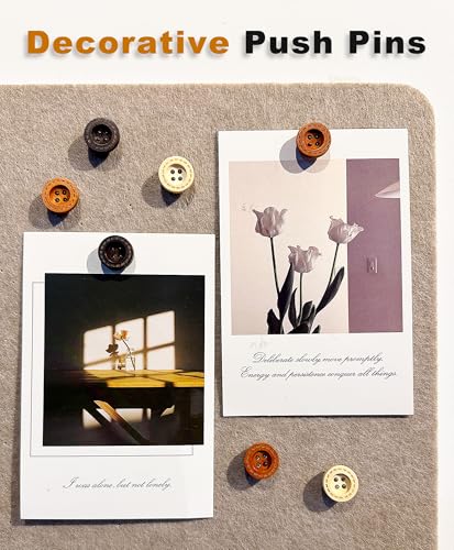 KEYDUACU 30 pcs - Vintage Wooden Pins,Decorative Push Pins, Cute Button Studs for Bulletin Boards, Cork Boards and Walls (30Pcs - Buttons) - Image 3