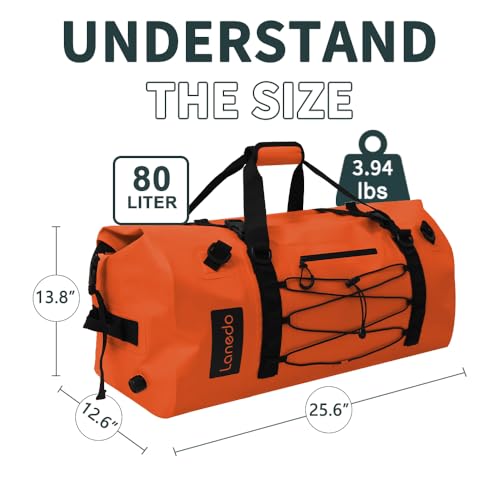 Lanedo 80L Dry Bag Large Waterproof Bag Roll-Top Heavy Duty Fishing Duffel Bag with Durable Straps & Handles for Kayaking Paddle boarding Boating Rafting Fishing Canoeing Camping (ORANGE) - Image 2