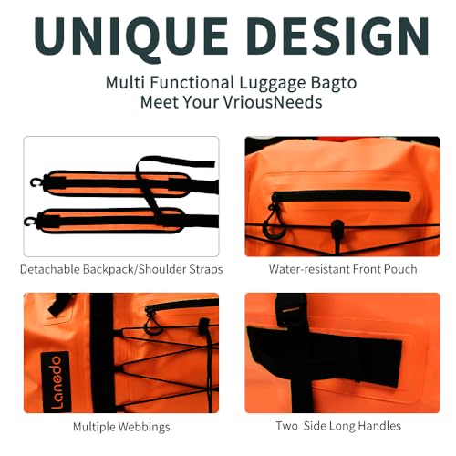 Lanedo 80L Dry Bag Large Waterproof Bag Roll-Top Heavy Duty Fishing Duffel Bag with Durable Straps & Handles for Kayaking Paddle boarding Boating Rafting Fishing Canoeing Camping (ORANGE) - Image 4