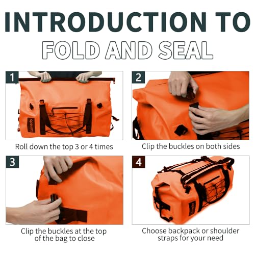 Lanedo 80L Dry Bag Large Waterproof Bag Roll-Top Heavy Duty Fishing Duffel Bag with Durable Straps & Handles for Kayaking Paddle boarding Boating Rafting Fishing Canoeing Camping (ORANGE) - Image 5