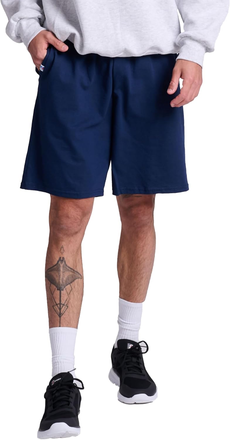 Russell Athletic Men's Basic Cotton Jersey Shorts with Pockets - Navy - Image 1