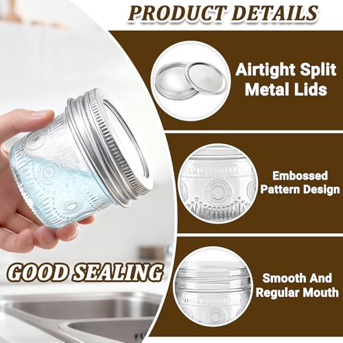 Alotpower 4 oz Glass Mason Jars with Embossed Pattern 24 Pack, Small Canning Jars with Airtight Lids, Mini Glass jars for Jams, Jelly, Honey, Spices,Desserts,Wedding Favors and Gift Packaging - Image 3