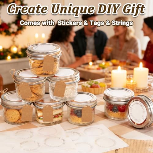 Alotpower 4 oz Glass Mason Jars with Embossed Pattern 24 Pack, Small Canning Jars with Airtight Lids, Mini Glass jars for Jams, Jelly, Honey, Spices,Desserts,Wedding Favors and Gift Packaging - Image 4