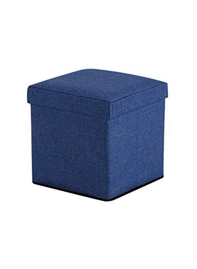 SKYFUN (LABEL) Linen Collapsible Folding Ottoman Footrest Sitting Cum Storage Cube Stool Bag Bedding Organizer (Navy Blue) - Image 4