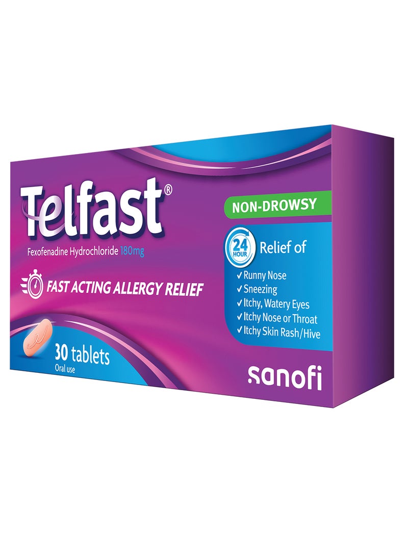 sanofi Telfast® 180Mg Anti-Allergy Tablets For Quick Allergy Relief, 30 Tablets 