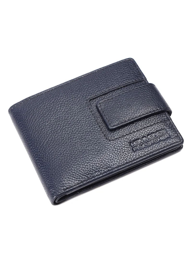  هاموندز فلاي كاتشر محفظة جلدية للرجال، محفظة جلدية محمية بتقنية RFID للرجال، محفظة نقود للرجال، 6 فتحات للبطاقات، فتحة واحدة لبطاقة الهوية، جيب للعملات المعدنية، جيوب مخفية، زر معدني - أزرق بروسي | Z18B