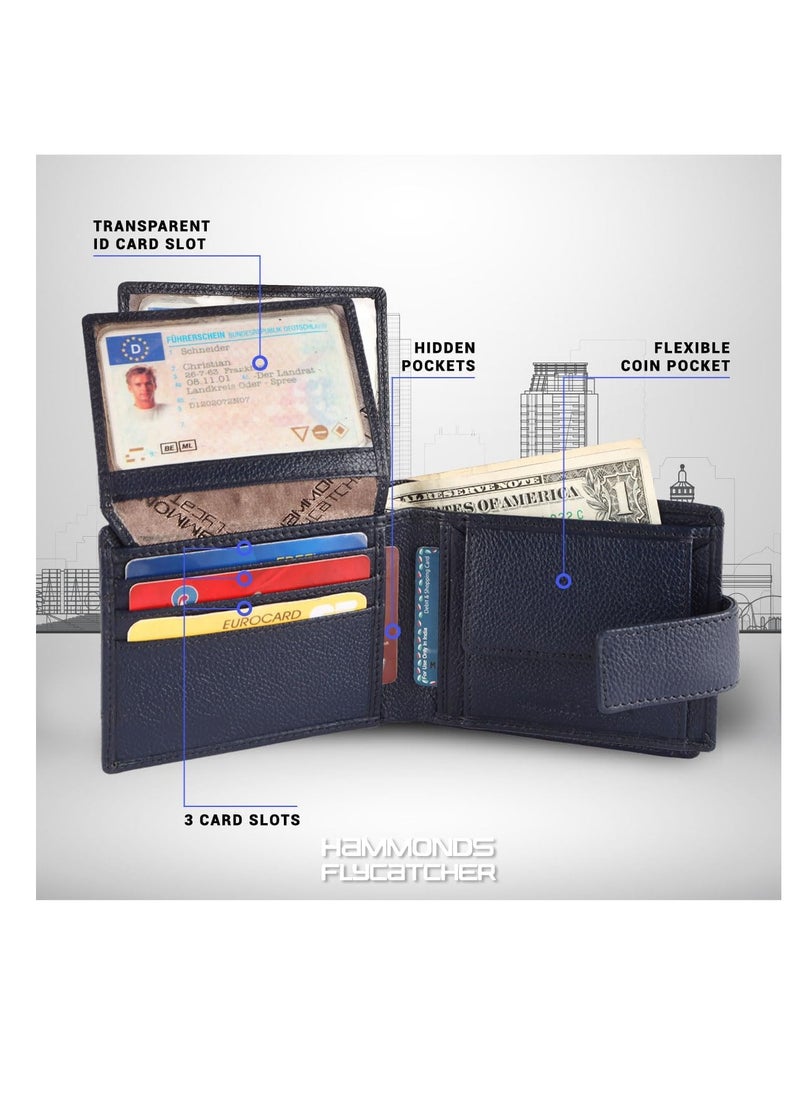 HAMMONDS FLYCATCHER Leather Wallet for Men, RFID Protected Leather Purse for Men, Money Purse for Men, 6 Card Slots, 1 ID Slot, Coin Pocket, Hidden Pockets, Metal Snap Button - Prussian Blue | Z18B  - Image 5