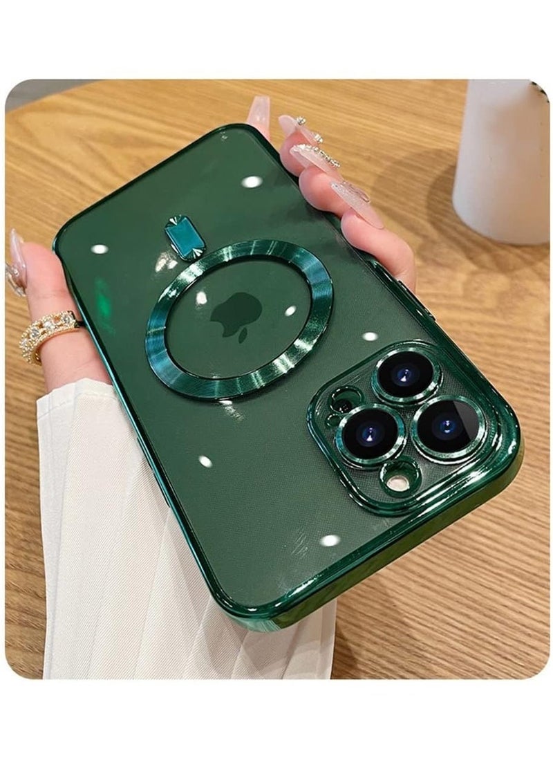 Raxoom Magnetic Case for iPhone 15 Pro Max Case [Compatible with MagSafe] Full Camera Protection Clear Plating Luxury Cover for Women Men Soft TPU Bumper Drop Protective Phone Case (6.7"),Green - Image 1