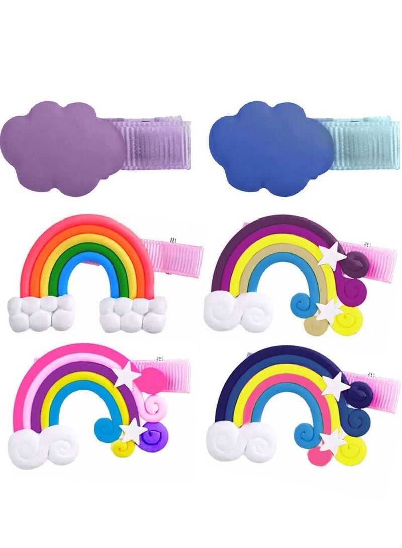 CATANES 6 Packs For Hair Clips Cloud Ornaments Colourful Flatback Polymer Rainbow Cloud Clips - Image 1