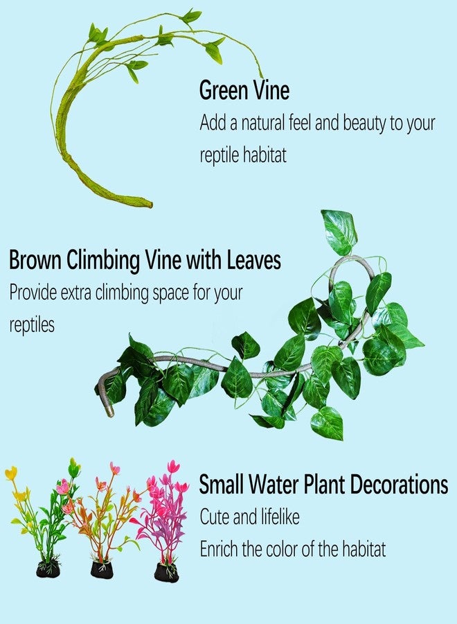 kathson 9PCS Leopard Gecko Tank Accessories,Reptile Hanging Plants and Vines Coconut Shell Hut with Ladder Habitat Decor for Climbing Bearded Dragon Lizard Snake Hermit Crab Chameleon - Image 5