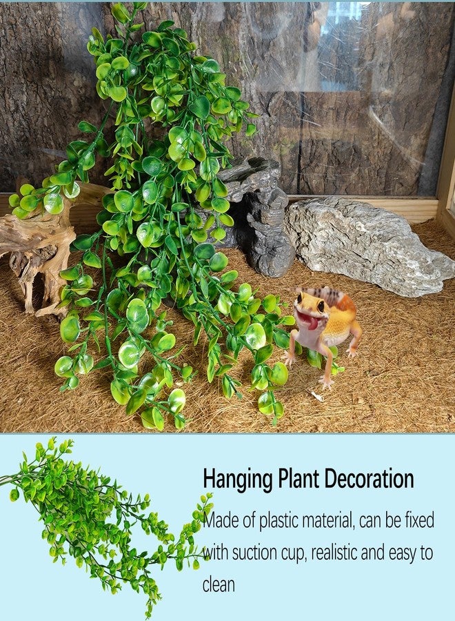 kathson 9PCS Leopard Gecko Tank Accessories,Reptile Hanging Plants and Vines Coconut Shell Hut with Ladder Habitat Decor for Climbing Bearded Dragon Lizard Snake Hermit Crab Chameleon - Image 4