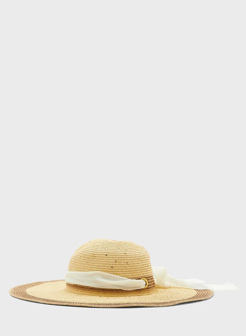 Ginger Straw Floopy Hat With Coloured Trim
