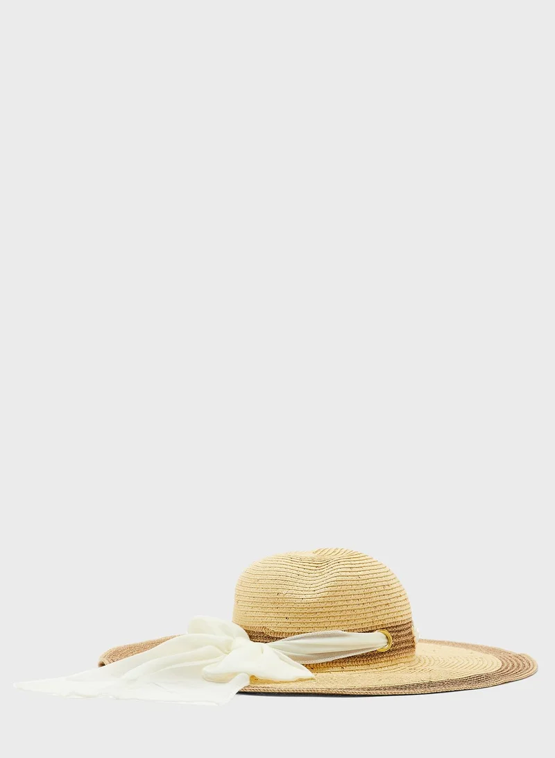 Ginger Straw Floopy Hat With Coloured Trim