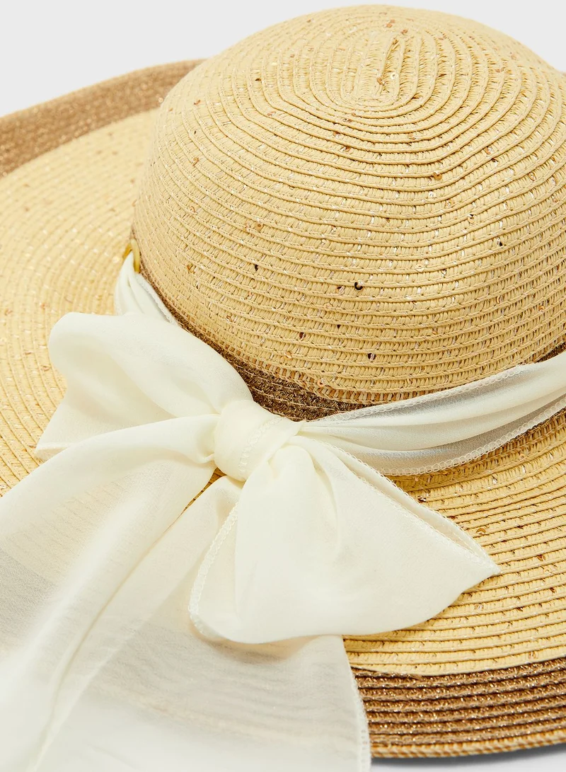 Ginger Straw Floopy Hat With Coloured Trim
