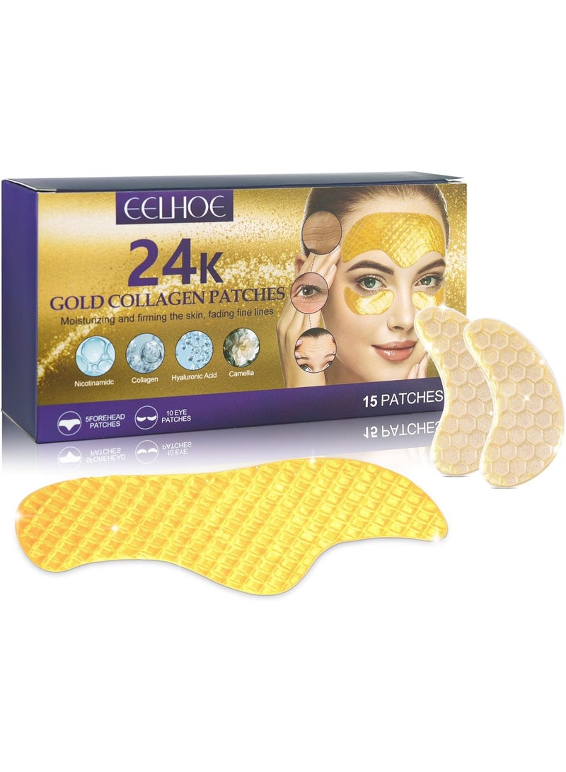 EELHOE Under Eye and Forehead Wrinkle Patches Duo, Collagen Hyaluronic Acid and Camellia Extract Facial Patches for Forehead Lines, Puffy Eyes, Dark Circles Bags and Revitalization - Image 1