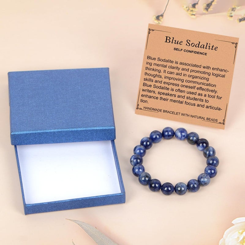 LPBeads سوار مطاطي مرن مصنوع يدويًا من الأحجار الكريمة الطبيعية، خرز حجر دائري كريستال شفاء، مجوهرات هدايا للنساء والرجال - Image 2