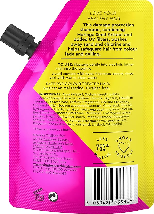 CHARLES WORTHINGTON شامبو تشارلز وورثينغتون للحماية من الشمس - حجم السفر 75 مل زيت بذور المورينغا ومرشحات الأشعة فوق البنفسجية شامبو صالون للنساء للحماية من الشمس - Image 4