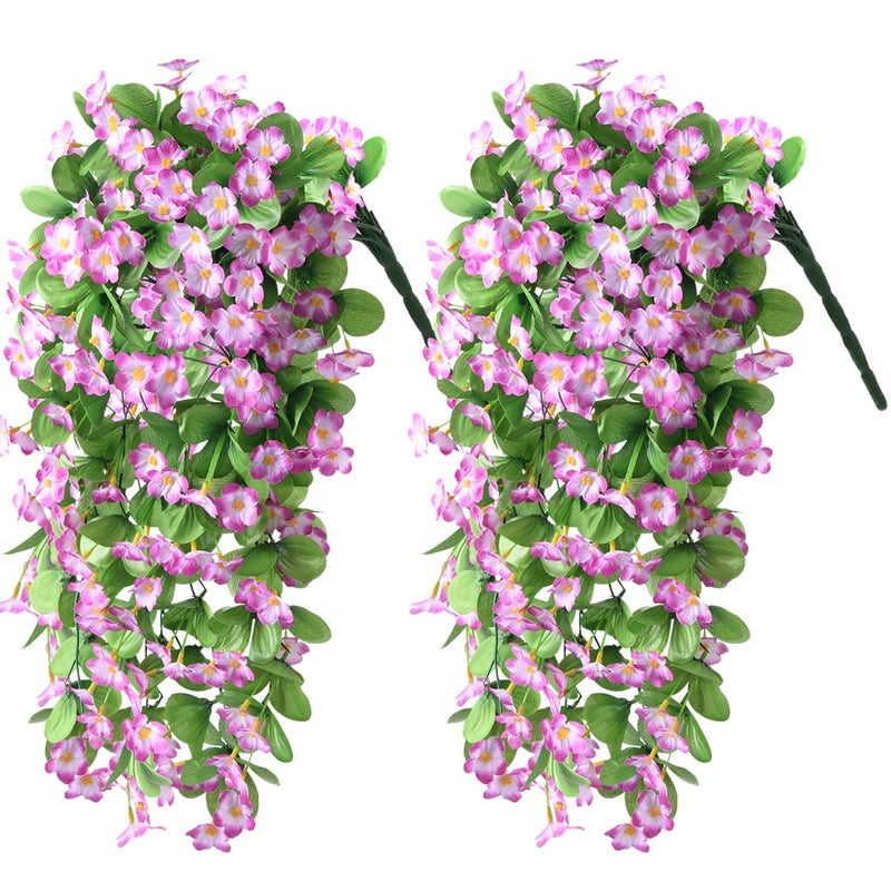 ZFProcess Artificial Fake Hanging Flowers Plants for Outdoor Spring Decoration 2PCS Faux Silk Violet UV Resistant Look Real Trailing Vines for Outside Home Planter Porch PatioViolet