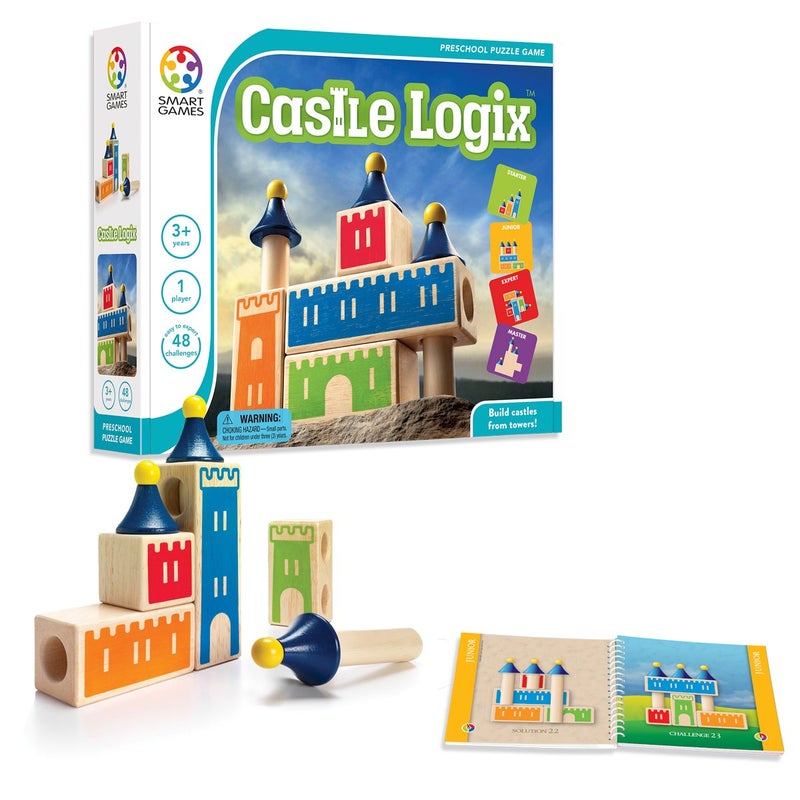 SmartGames Castle Logix Wooden Cognitive Skill-Building Puzzle Game for Ages 3+ â€“ Educational 3D Brain Game with 48 Challenges - Image 1