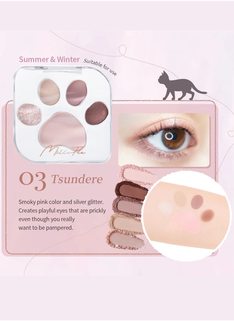 MilleFee - Adorable Meow Paws Eyeshadow Palette 5 Shades All-in-one Glitter Makeup Palette 03 Tsundere - Image 1