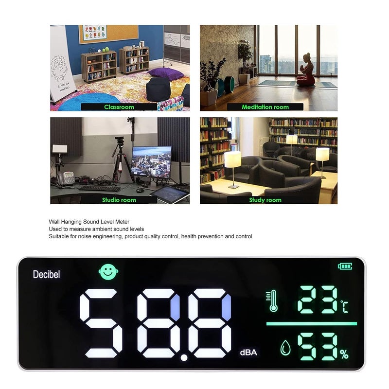 مقياس مستوى الصوت المعلق على الحائط 30-130 ديسيبل شاشة عرض LED كبيرة قارئ درجة الحرارة والرطوبة - Image 3