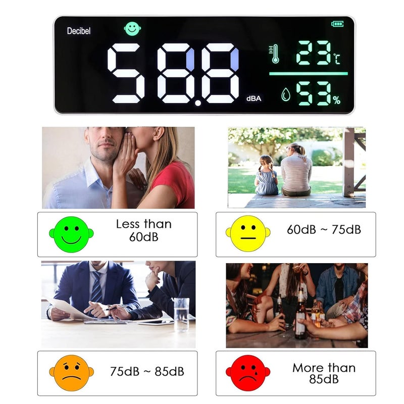 مقياس مستوى الصوت المعلق على الحائط 30-130 ديسيبل شاشة عرض LED كبيرة قارئ درجة الحرارة والرطوبة - Image 4