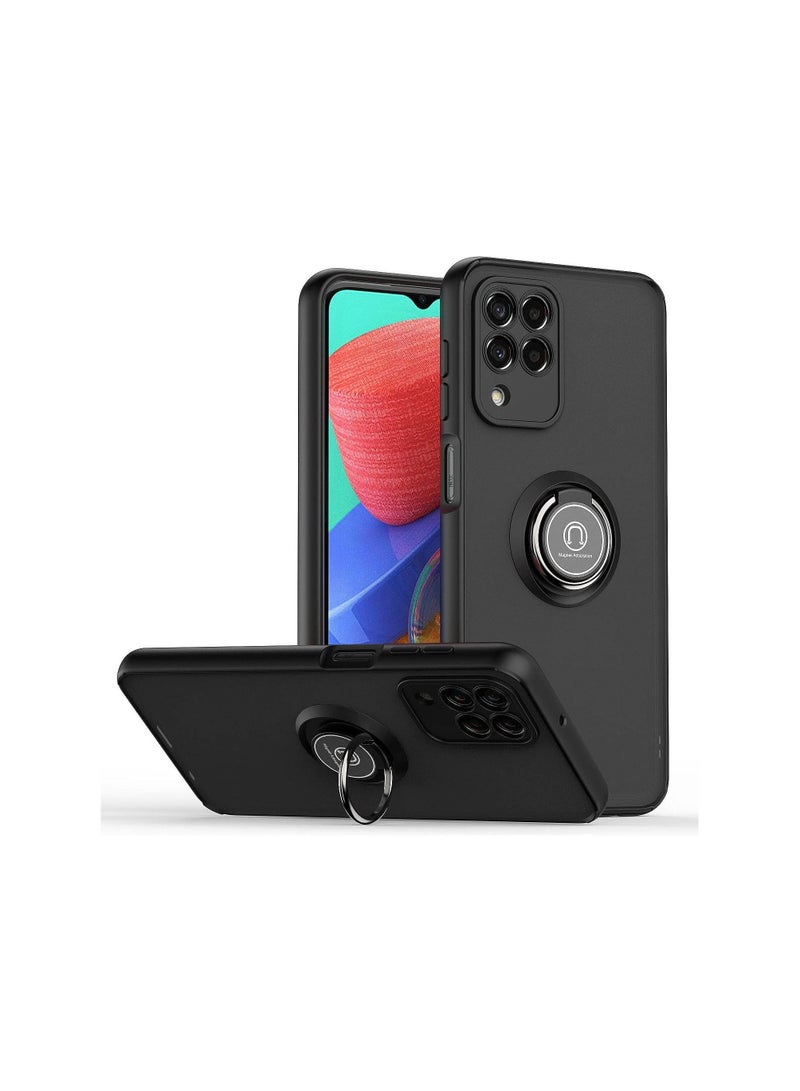 IAF Samsung galaxy M33 5G Case Flexible Silicone Protective Bumper, Camera Protection Thin Translucent Shockproof Matte Back Cover with 360 rotational Car Mount Magnetic Ring Holder For (galaxy M33, Black - Image 1