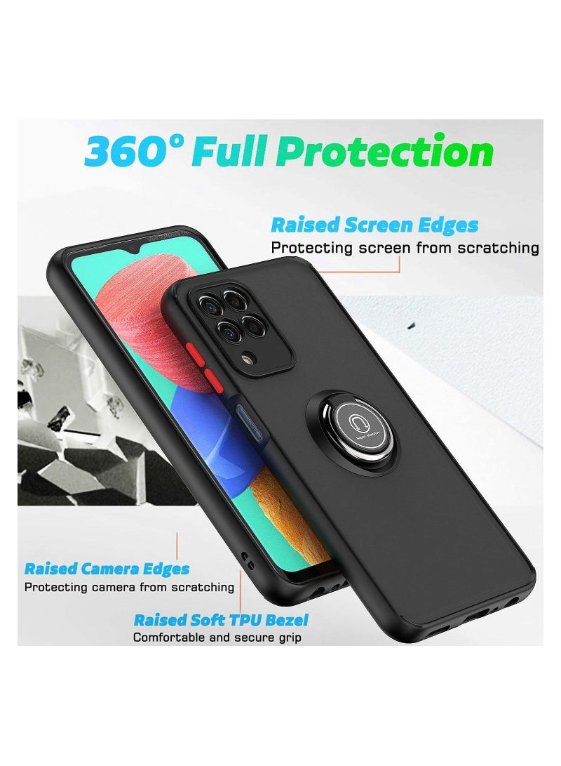 IAF Samsung galaxy M33 5G Case Flexible Silicone Protective Bumper, Camera Protection Thin Translucent Shockproof Matte Back Cover with 360 rotational Car Mount Magnetic Ring Holder For (galaxy M33, Black - Image 2