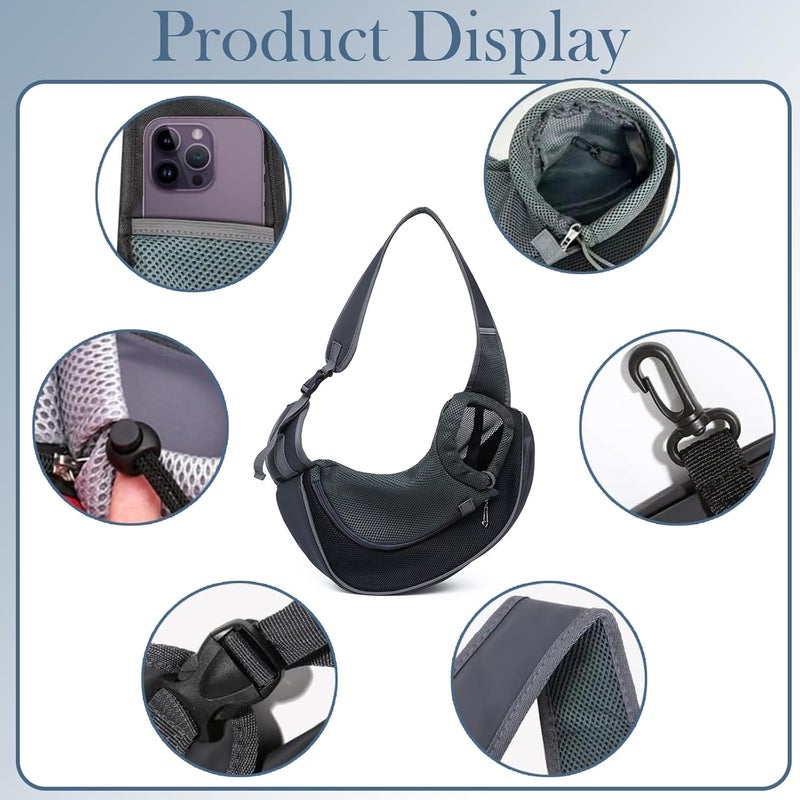 KASTWAVE Elegant multi-option build Hands-Free Dog Carrier Sling Bag, for Small Dogs Cats, Adjustable Shoulder Strap, Breathable Oxford Fabric with PVC Mesh, Lightweight Pet Sling Carrier, for Travel, Walking, Commuting, Black Non sticky surface - Image 3