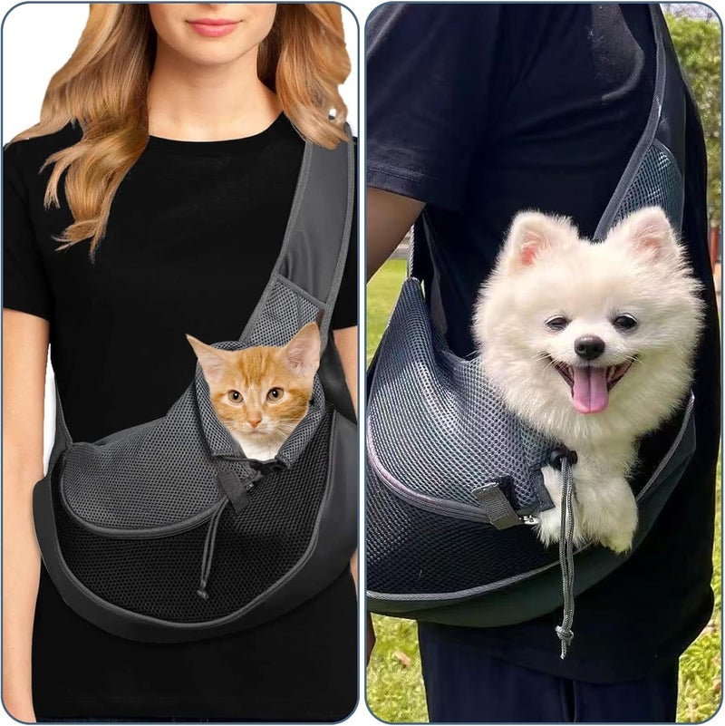 KASTWAVE Elegant multi-option build Hands-Free Dog Carrier Sling Bag, for Small Dogs Cats, Adjustable Shoulder Strap, Breathable Oxford Fabric with PVC Mesh, Lightweight Pet Sling Carrier, for Travel, Walking, Commuting, Black Non sticky surface - Image 2