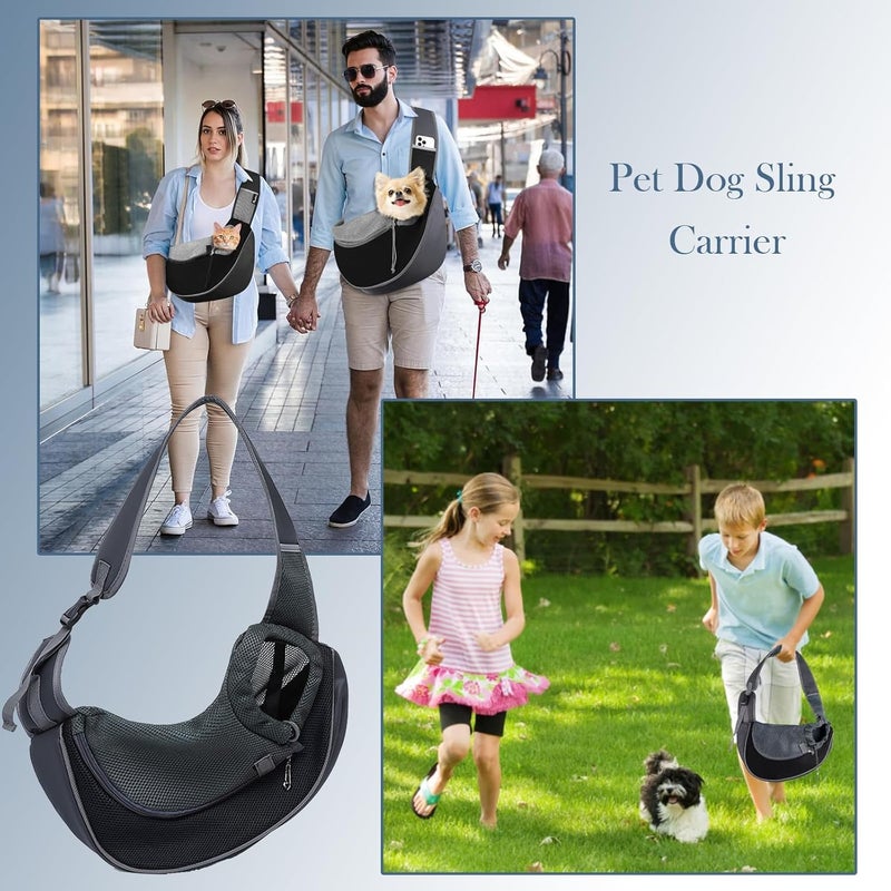 KASTWAVE Elegant multi-option build Hands-Free Dog Carrier Sling Bag, for Small Dogs Cats, Adjustable Shoulder Strap, Breathable Oxford Fabric with PVC Mesh, Lightweight Pet Sling Carrier, for Travel, Walking, Commuting, Black Non sticky surface - Image 5