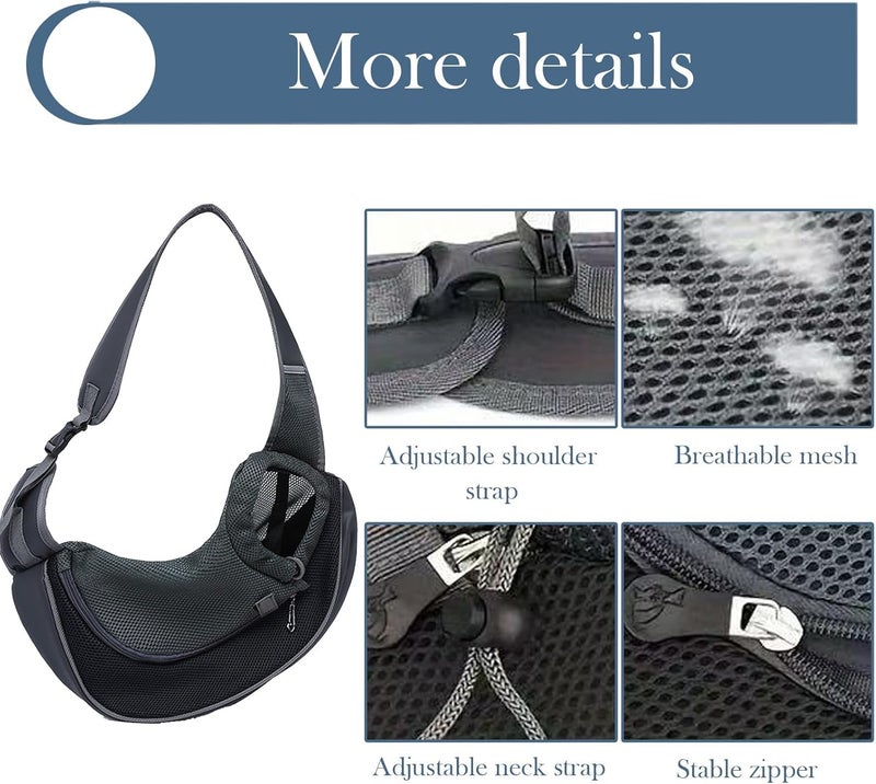 KASTWAVE Elegant multi-option build Hands-Free Dog Carrier Sling Bag, for Small Dogs Cats, Adjustable Shoulder Strap, Breathable Oxford Fabric with PVC Mesh, Lightweight Pet Sling Carrier, for Travel, Walking, Commuting, Black Non sticky surface - Image 4