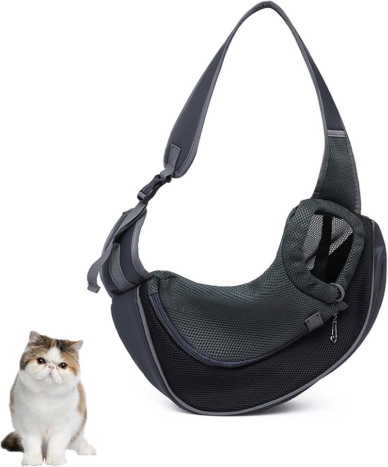 KASTWAVE Elegant multi-option build Hands-Free Dog Carrier Sling Bag, for Small Dogs Cats, Adjustable Shoulder Strap, Breathable Oxford Fabric with PVC Mesh, Lightweight Pet Sling Carrier, for Travel, Walking, Commuting, Black Non sticky surface - Image 1