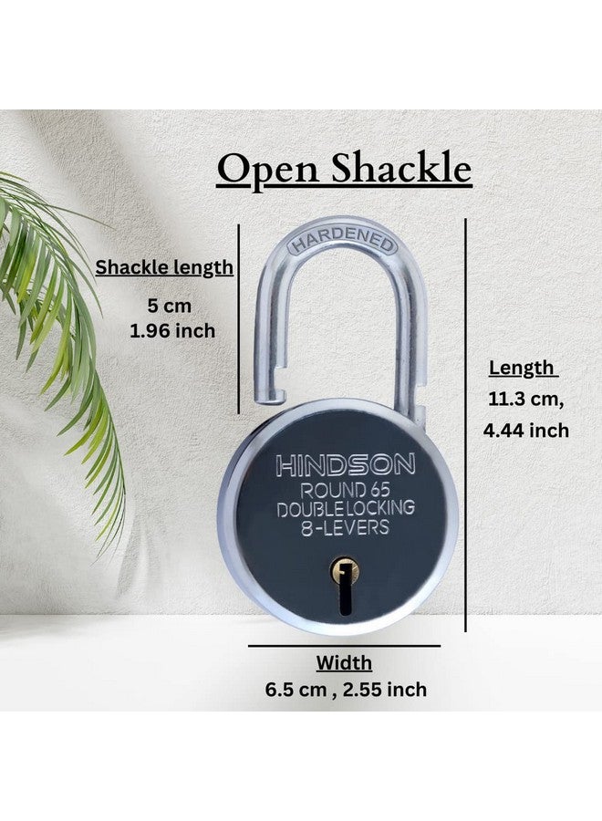 HINDSON India Round 65Mm Lock | Metal Body | Double Locking | 8 Steel Lever | 3 Silver Keys with Keychain | Silver Finsih | Pack of 2 | Made in India, Keypad - Image 5