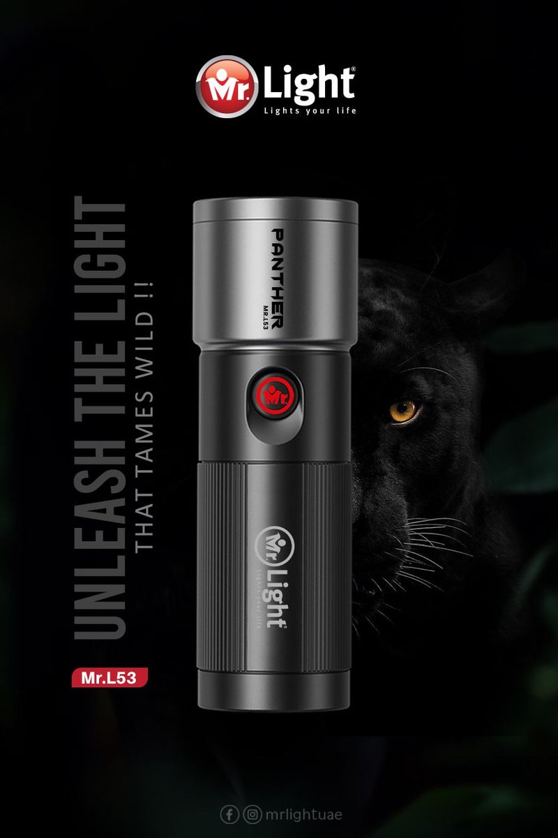 Mr. Light Mr. Light PANTHER Portable Flashlight With 1245 Lumens With Zooming Function , 6000 mAh Battery. L53 - Image 1