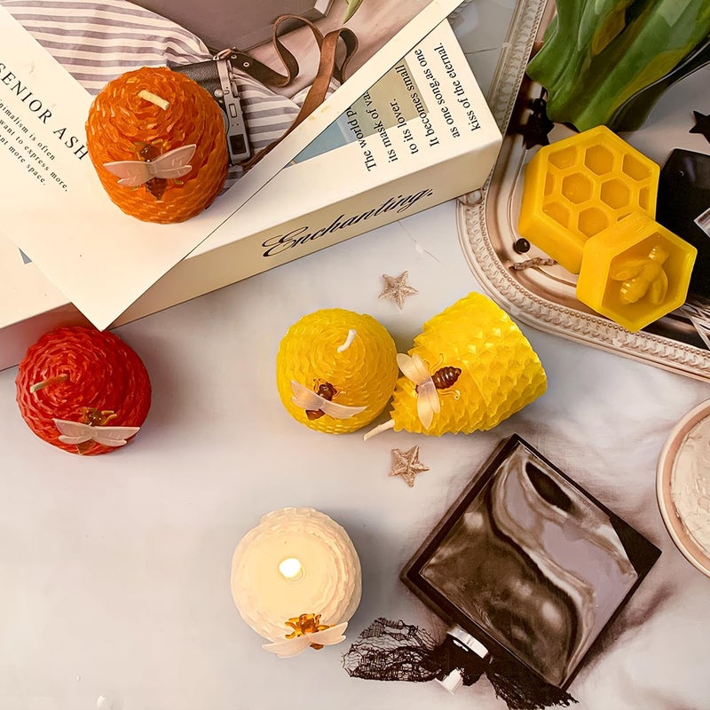 Lacaser Beeswax Candles Bulk Set of 12, Bee Candles with Little Bee Ornament Decors, Bee Themed Gift,Unscented&Smokeless &Dripless, Dia 1.77" x1.97" Each, Yellow - Image 4