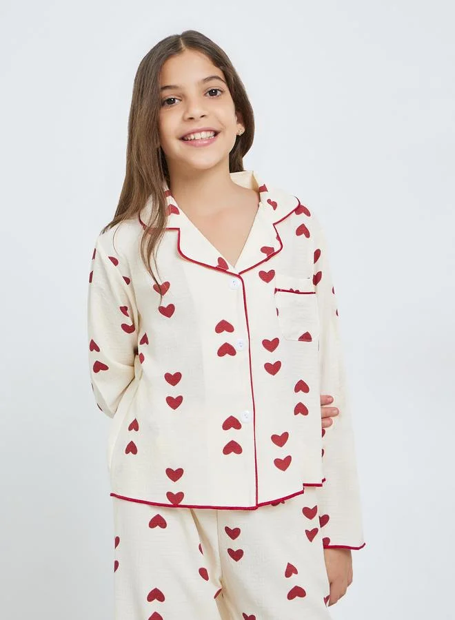 Take Two Teen Girls Heart Print Shirt and Pyjama Set