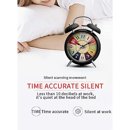 Nook StoreAlloy Steel, Glass Twin Bell Edition Vintage Look with Night LED Display Table Alarm Clock, 12x10x6 cm, (Black, Small) - Image 4