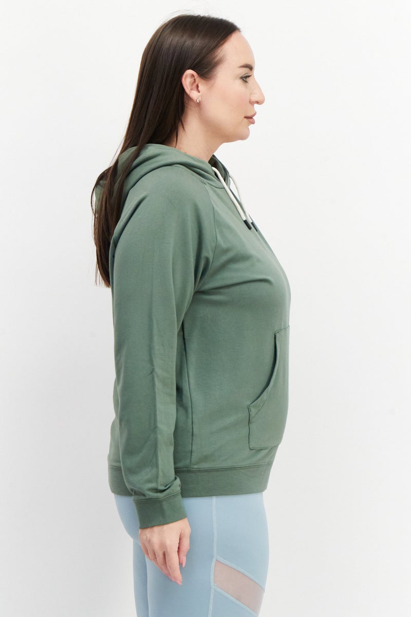 Lark Women Hooded Long Sleeve Solid Sweatshirt, Olive - Image 2