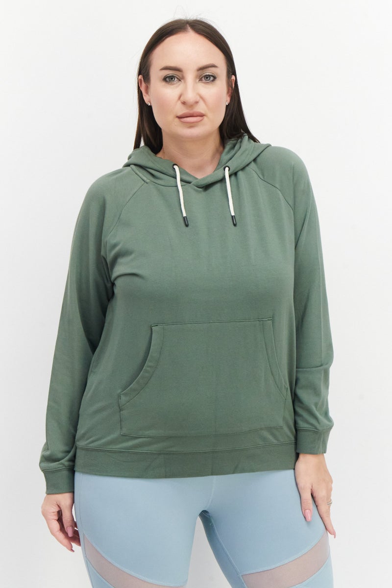 Lark Women Hooded Long Sleeve Solid Sweatshirt, Olive - Image 1