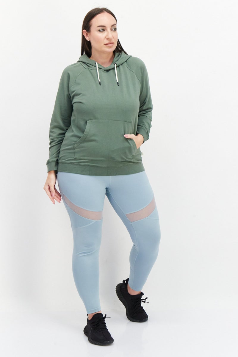 Lark Women Hooded Long Sleeve Solid Sweatshirt, Olive - Image 3