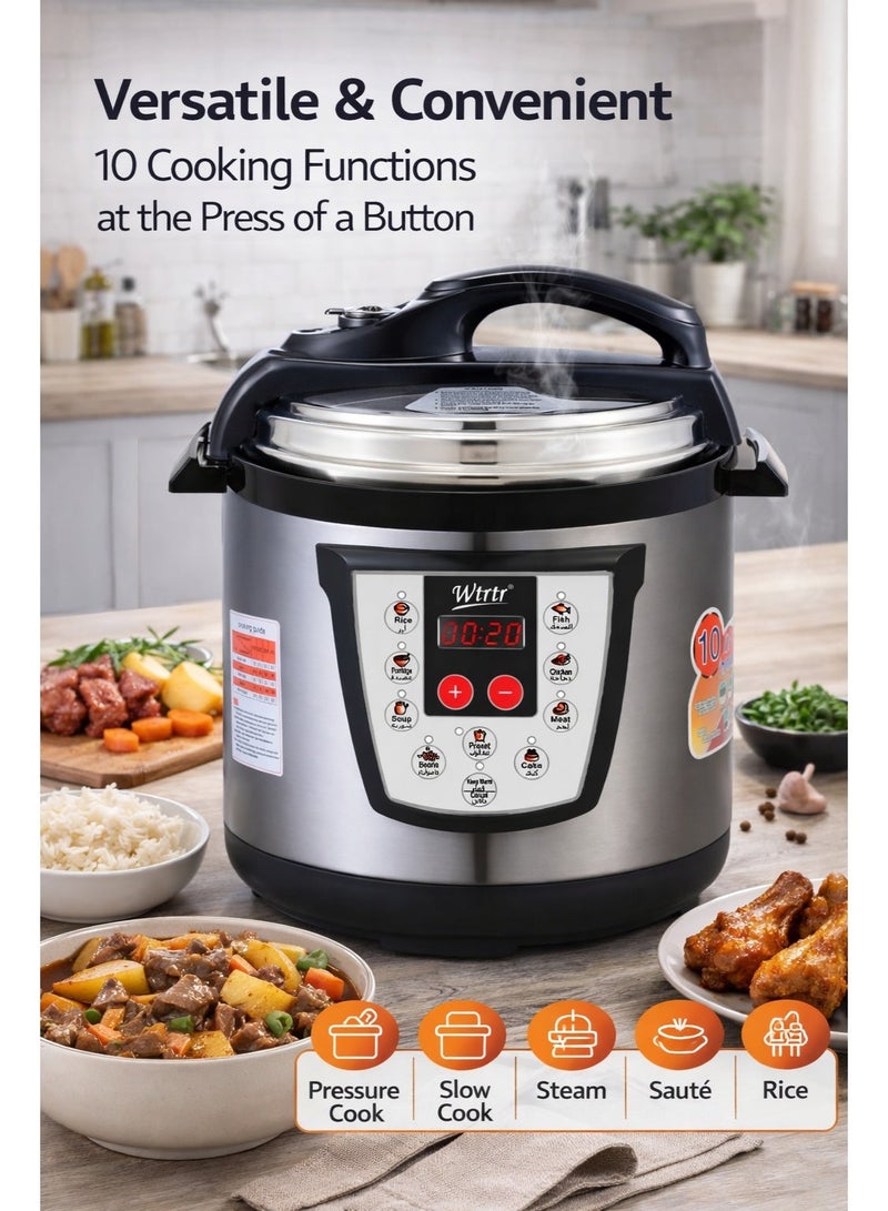 Wtrtr 6L Electric Pressure Cooker – 1000W Multi-Function Cooker, Rice, Slow, Yogurt, Cake Maker, Steamer & Warmer – Silver - Image 5