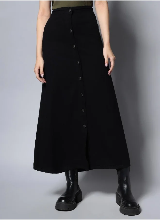 HIGH STAR Women Black Solid A-Line Sustainable Skirt